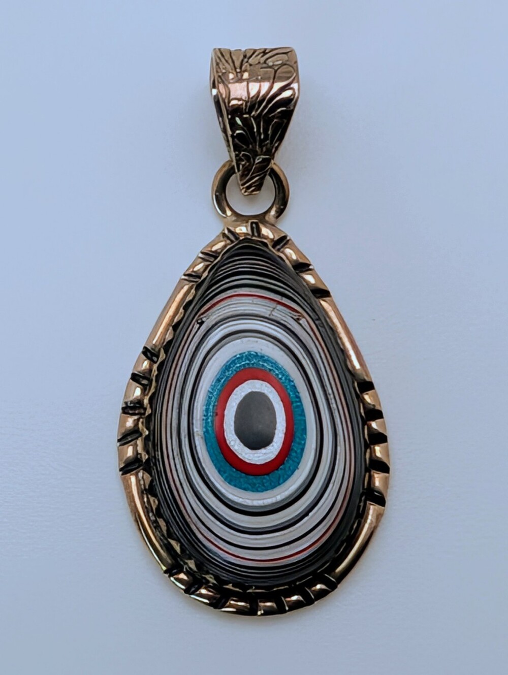 Fordite S925 Sterling Silver Pear Pendant - Picture 1 of 6